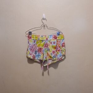 Celebrity Pink Athletic Shorts Yellow and Pink Vibrant Floral Design
